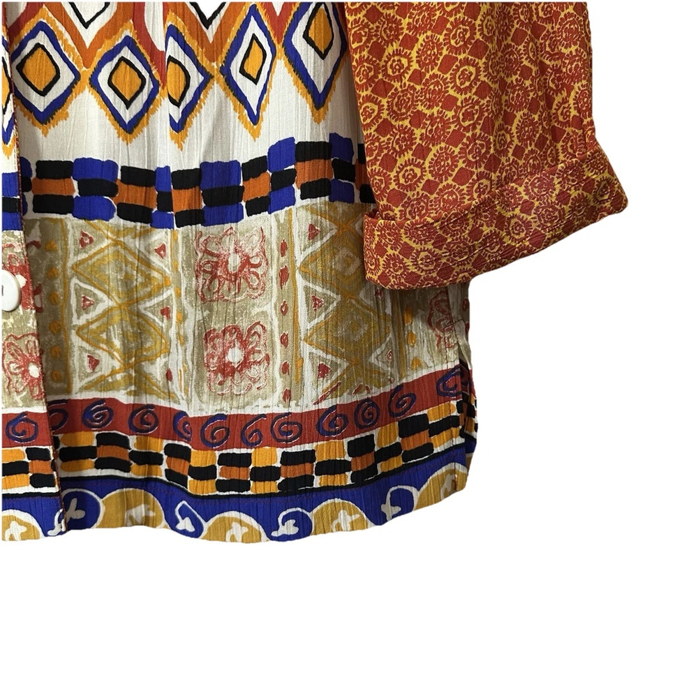 Vintage 80s Carole Little Boho Artsy Aztec Blazer Rolled Sleeve Size 14 Petite - Picture 9 of 14